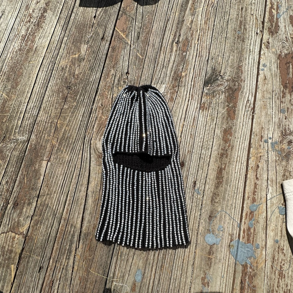 Beaded Fringe Balaclava - Black and White